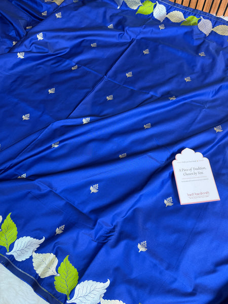 Royal Blue Patra Leaf Mashru Silk Banarasi Saree