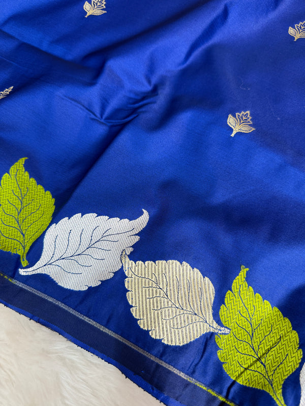 Royal Blue Patra Leaf Mashru Silk Banarasi Saree
