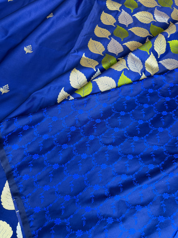 Royal Blue Patra Leaf Mashru Silk Banarasi Saree