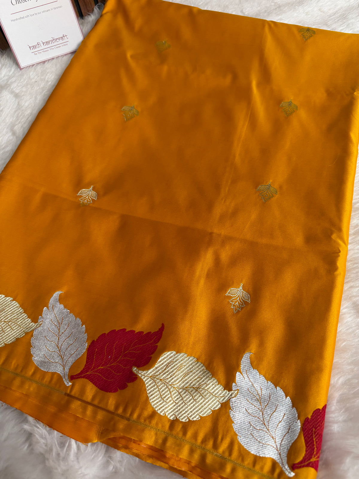 Mustard Gold Patra Leaf Mashru Silk Banarasi Saree