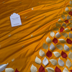 Mustard Gold Patra Leaf Mashru Silk Banarasi Saree