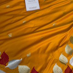 Mustard Gold Patra Leaf Mashru Silk Banarasi Saree