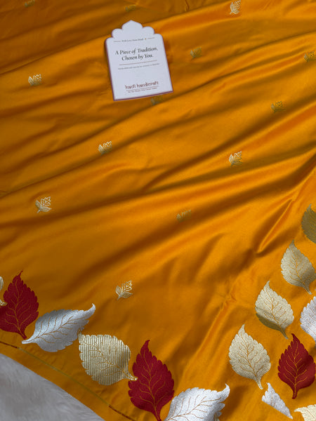 Mustard Gold Patra Leaf Mashru Silk Banarasi Saree