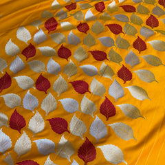 Mustard Gold Patra Leaf Mashru Silk Banarasi Saree