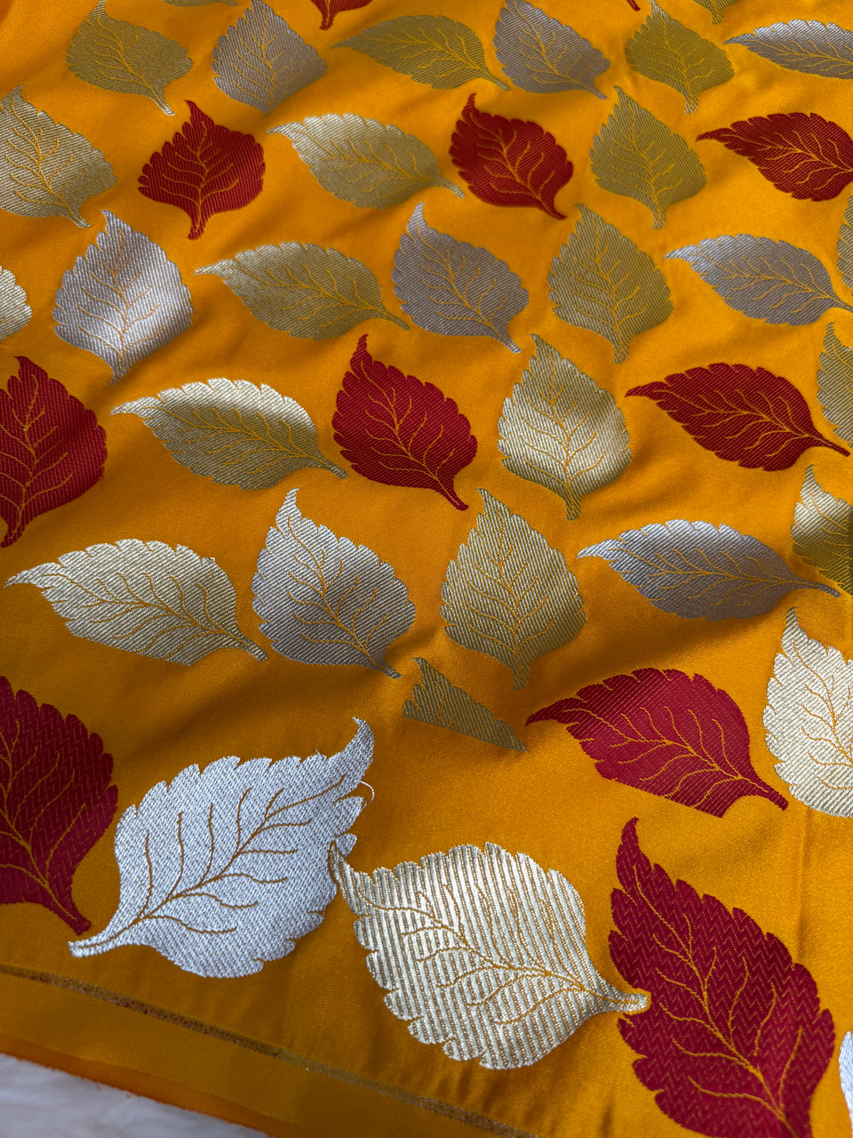 Mustard Gold Patra Leaf Mashru Silk Banarasi Saree