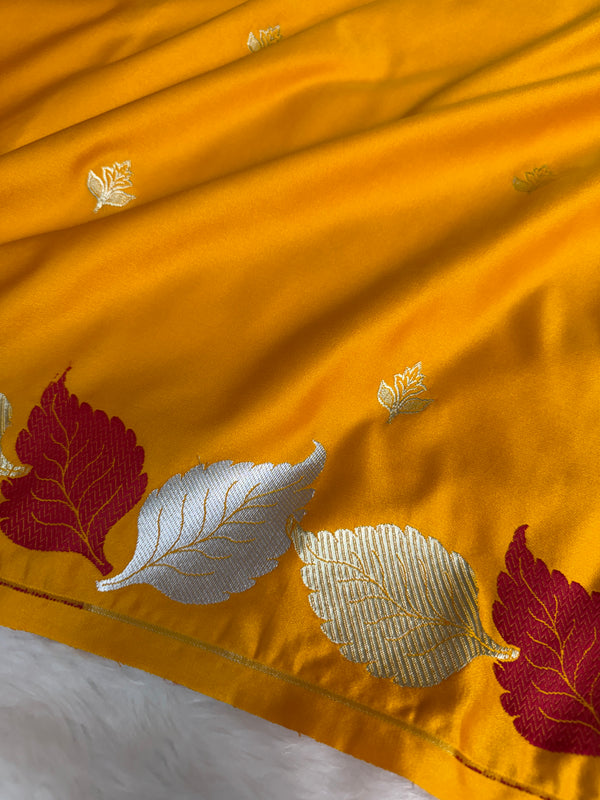 Mustard Gold Patra Leaf Mashru Silk Banarasi Saree