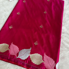Rani Pink Patra Leaf Mashru Silk Banarasi Saree