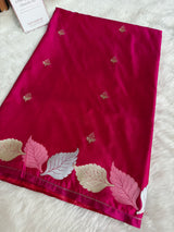 Rani Pink Patra Leaf Mashru Silk Banarasi Saree