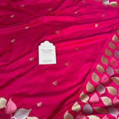 Rani Pink Patra Leaf Mashru Silk Banarasi Saree