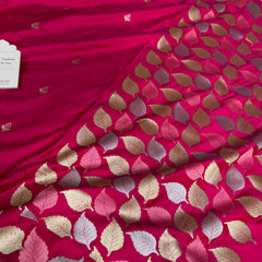 Rani Pink Patra Leaf Mashru Silk Banarasi Saree