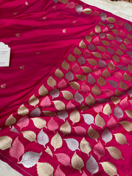 Rani Pink Patra Leaf Mashru Silk Banarasi Saree