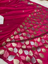 Rani Pink Patra Leaf Mashru Silk Banarasi Saree