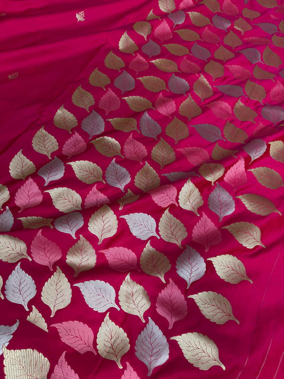 Rani Pink Patra Leaf Mashru Silk Banarasi Saree