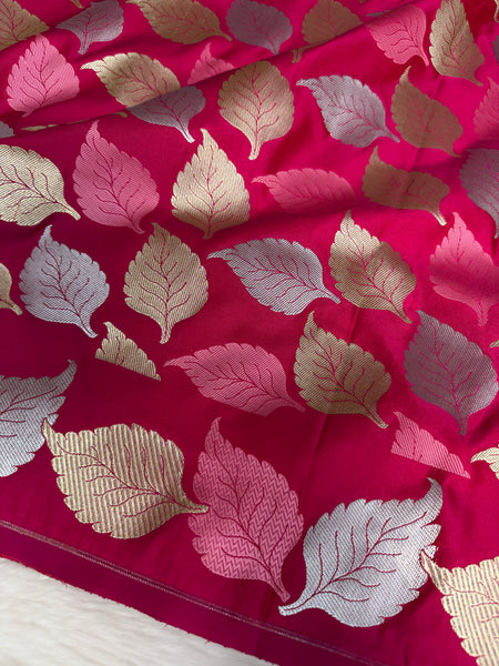 Rani Pink Patra Leaf Mashru Silk Banarasi Saree