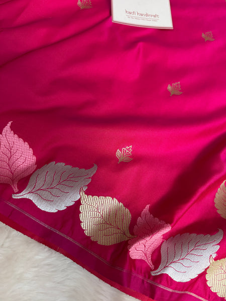 Rani Pink Patra Leaf Mashru Silk Banarasi Saree