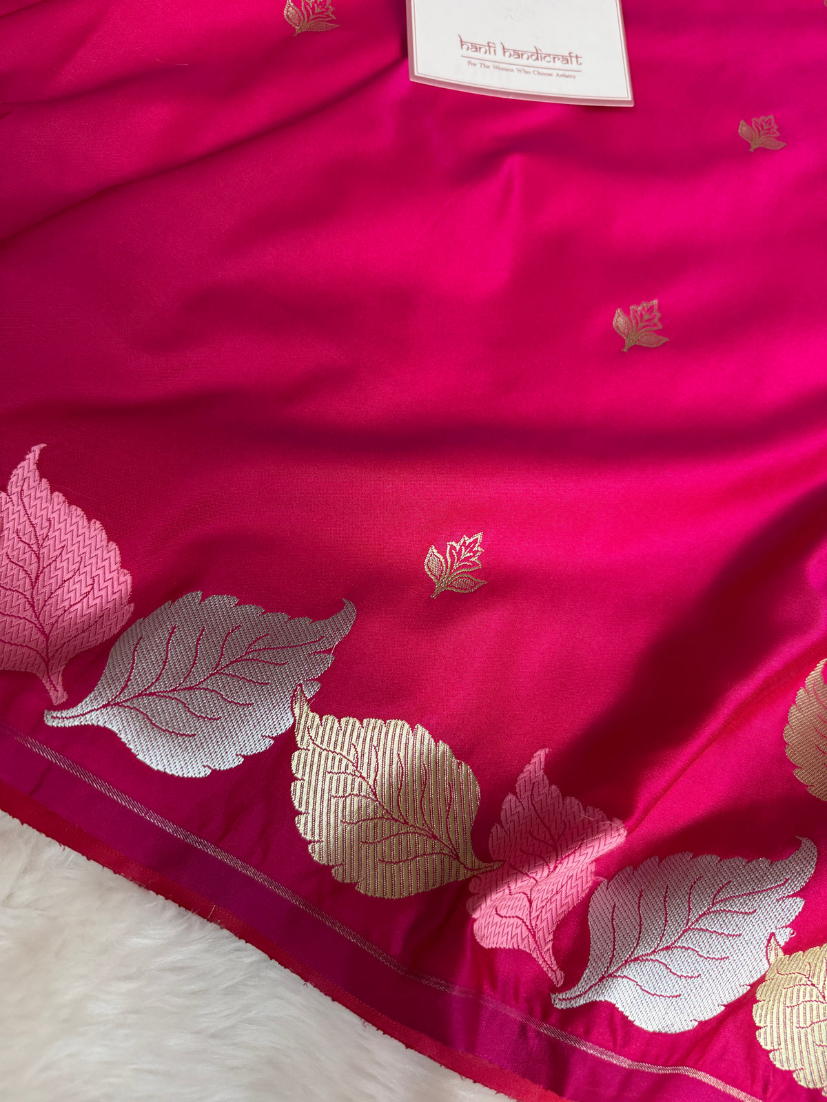 Rani Pink Patra Leaf Mashru Silk Banarasi Saree
