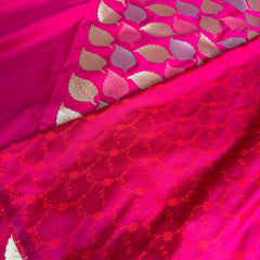 Rani Pink Patra Leaf Mashru Silk Banarasi Saree
