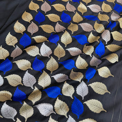 Midnight Black Patra Leaf Mashru Silk Banarasi Saree
