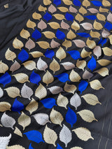 Midnight Black Patra Leaf Mashru Silk Banarasi Saree