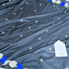 Midnight Black Patra Leaf Mashru Silk Banarasi Saree