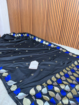 Midnight Black Patra Leaf Mashru Silk Banarasi Saree