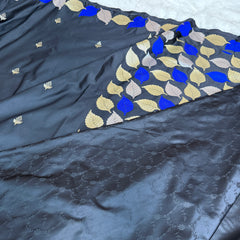 Midnight Black Patra Leaf Mashru Silk Banarasi Saree
