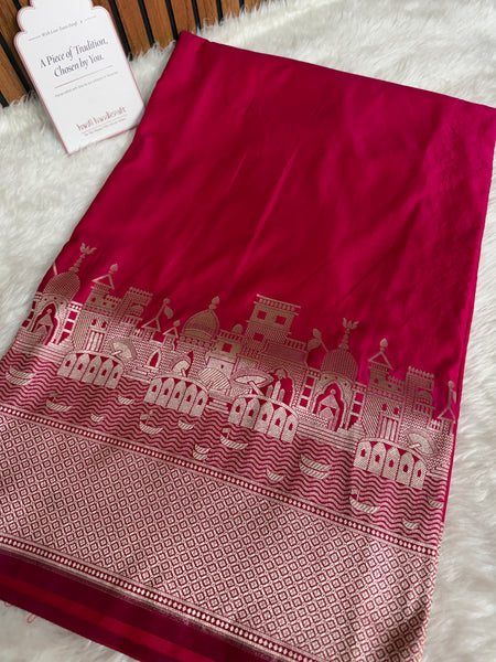 Rani Pink Kashi Ghat Mashru Silk Banarasi Saree