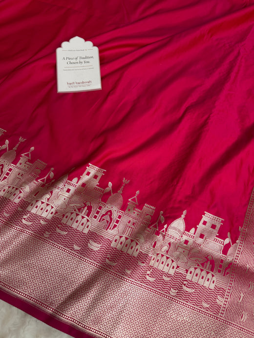 Rani Pink Kashi Ghat Mashru Silk Banarasi Saree