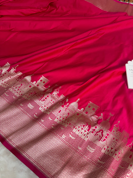 Rani Pink Kashi Ghat Mashru Silk Banarasi Saree