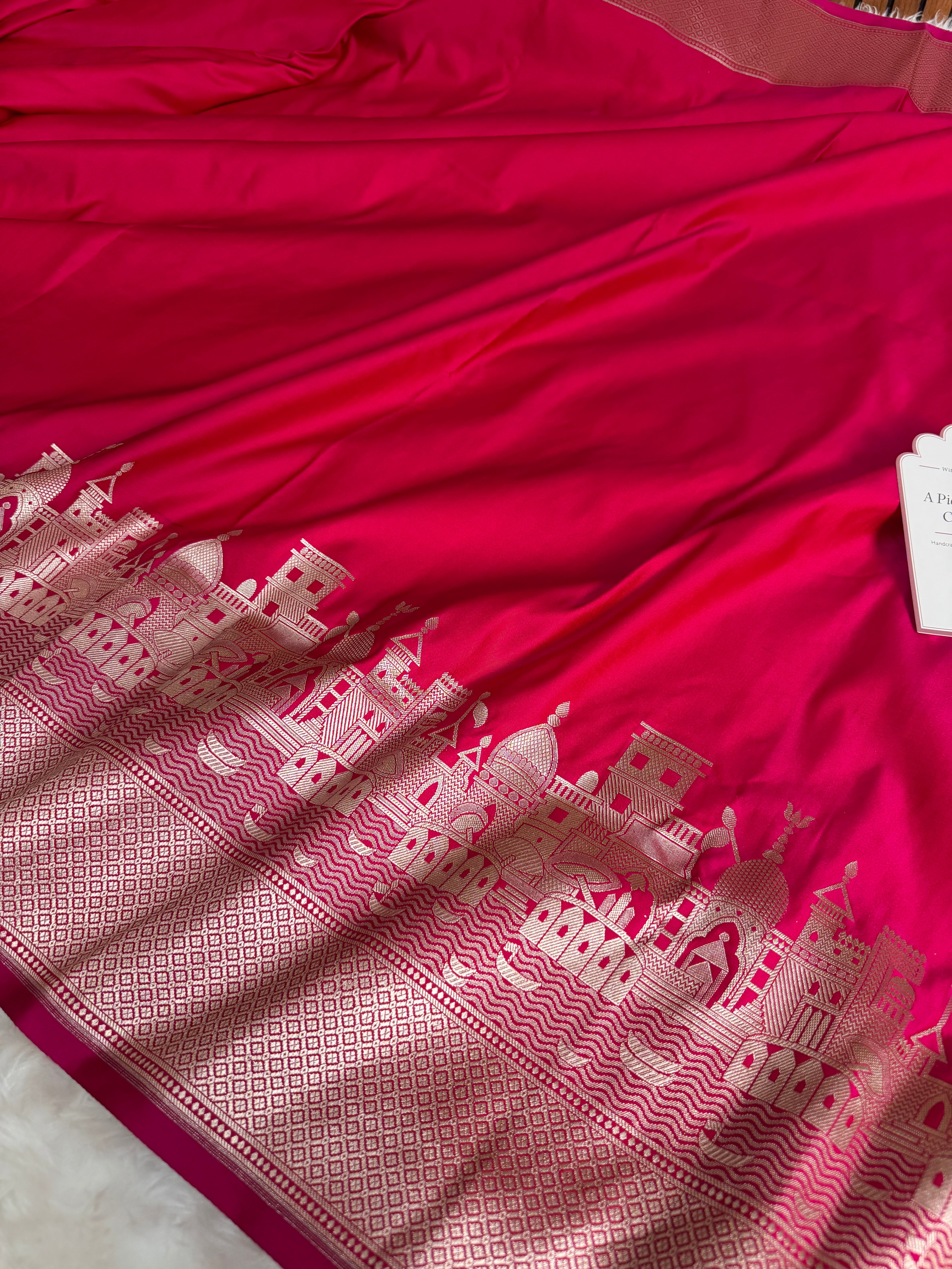 Rani Pink Kashi Ghat Mashru Silk Banarasi Saree
