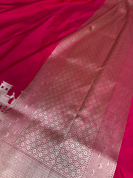 Rani Pink Kashi Ghat Mashru Silk Banarasi Saree