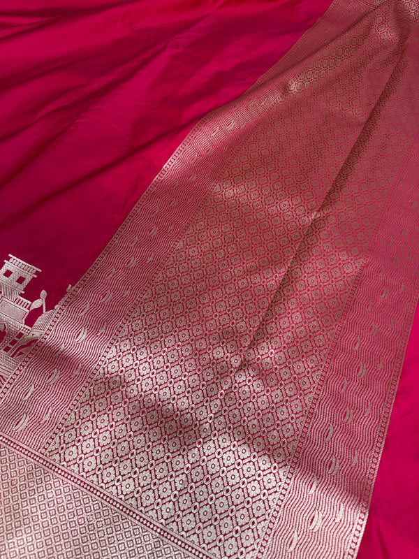 Rani Pink Kashi Ghat Mashru Silk Banarasi Saree