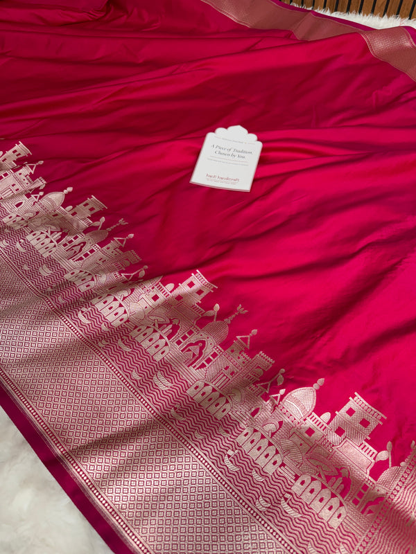 Rani Pink Kashi Ghat Mashru Silk Banarasi Saree