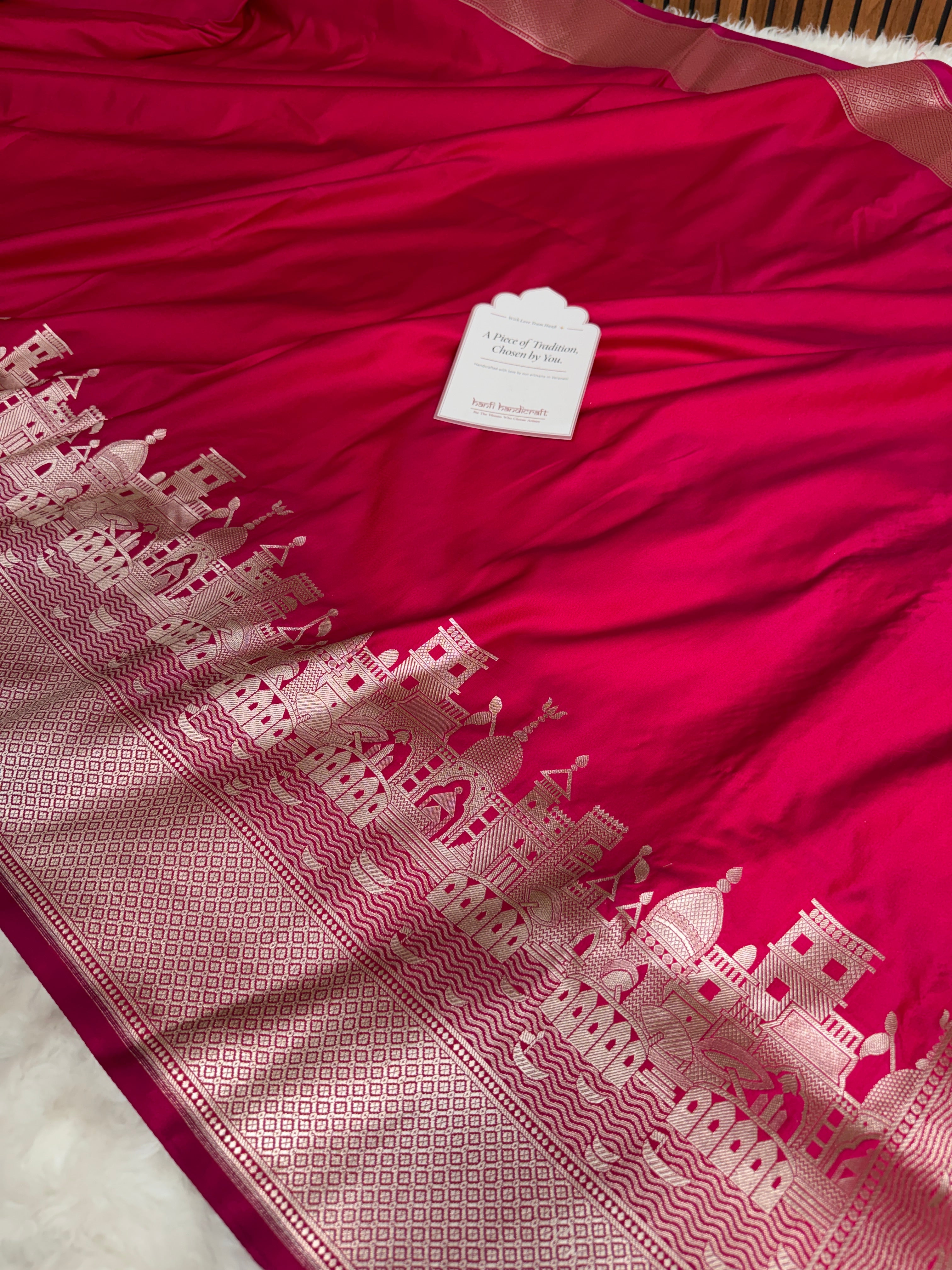 Rani Pink Kashi Ghat Mashru Silk Banarasi Saree
