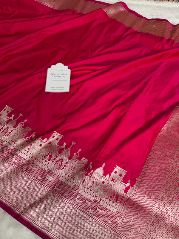 Rani Pink Kashi Ghat Mashru Silk Banarasi Saree
