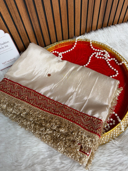 Ivory Royale Ruby Stone Inspired Shimmery Tissue Handwork Saree
