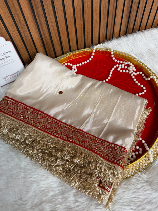 Ivory Royale Ruby Stone Inspired Shimmery Tissue Handwork Saree