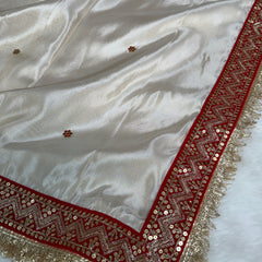 Ivory Royale Ruby Stone Inspired Shimmery Tissue Handwork Saree