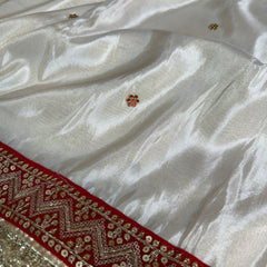 Ivory Royale Ruby Stone Inspired Shimmery Tissue Handwork Saree