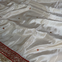Ivory Royale Ruby Stone Inspired Shimmery Tissue Handwork Saree