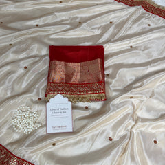 Ivory Royale Ruby Stone Inspired Shimmery Tissue Handwork Saree