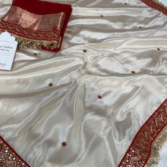 Ivory Royale Ruby Stone Inspired Shimmery Tissue Handwork Saree