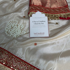 Ivory Royale Ruby Stone Inspired Shimmery Tissue Handwork Saree