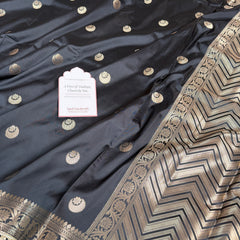 Charcoal Black Chand Tara Soft Semi Katan Silk Banarasi Saree