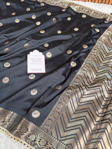Charcoal Black Chand Tara Soft Semi Katan Silk Banarasi Saree