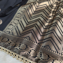 Charcoal Black Chand Tara Soft Semi Katan Silk Banarasi Saree