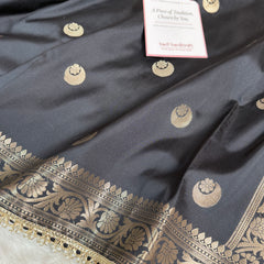 Charcoal Black Chand Tara Soft Semi Katan Silk Banarasi Saree