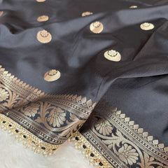 Charcoal Black Chand Tara Soft Semi Katan Silk Banarasi Saree