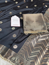 Charcoal Black Chand Tara Soft Semi Katan Silk Banarasi Saree