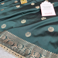 Bottle Green Chand Tara Soft Semi Katan Silk Banarasi Saree